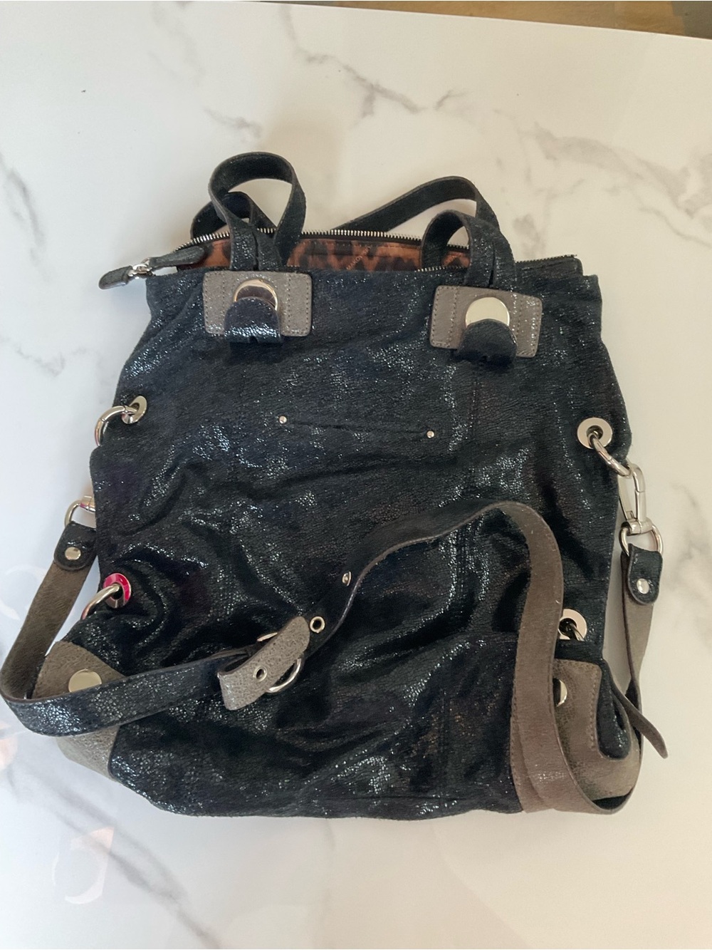 B. Makowsky Black Shimmer Leather Bag - Picture 3 of 3